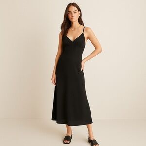 Madewell Crisscross Back Black V-neck Slip Midi Dress Size 0 (NWT)